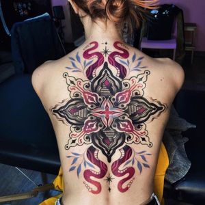 Ayahuasca Tattoo by Oliwia Daszkiewicz #OliqiaDaskiewicz #ayahuasca #psychedelictattoo #psychedelic #surreal #trippy #strange #acid #lsd #mushrooms #snake #mandala #geometric