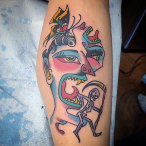 Trippy tattoo by Chad Koeplinger #ChadKoeplinger #psychedelictattoo #psychedelic #surreal #trippy #strange