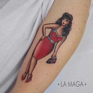 Pin up tattoo by lamagatattooer #lamagatattooer #pinupgirl #pinup #portrait #lady #woman #babe #tattooedgirl