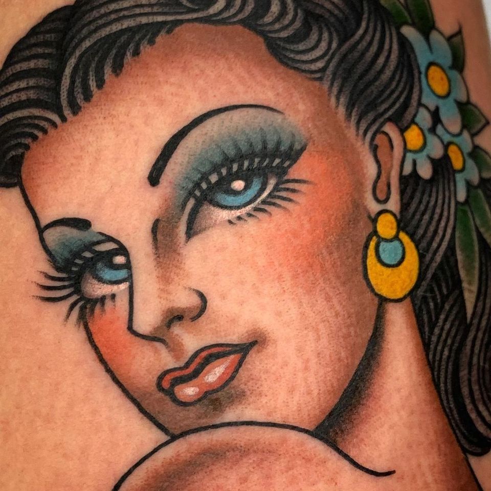 Pin up tattoo by Valerie Vargas #ValerieVargas #pinupgirl #pinup #portrait #lady #woman #babe #tattooedgirl