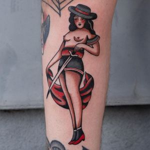 Pin up tattoo by Ivan Antyonshev #IvanAntonyshev #pinupgirl #pinup #portrait #lady #woman #babe #tattooedgirl