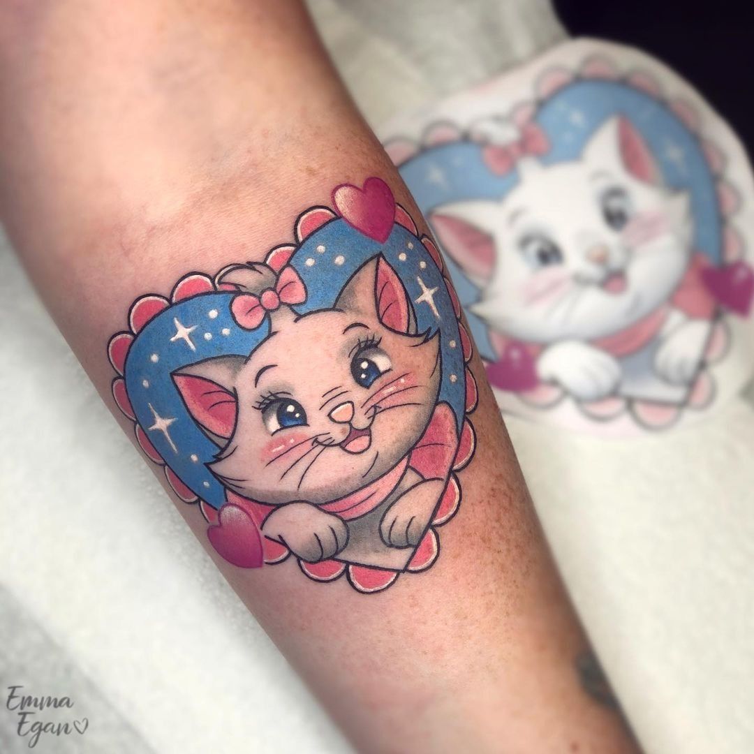Hand poked Marie from Aristocats tattooed on the