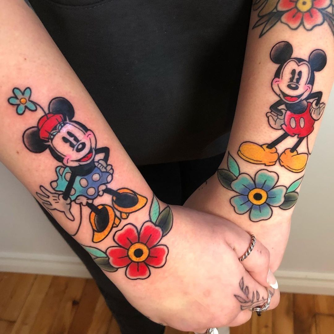 Mickey and Minnie mouse kiss   Tattoos by TioLu 
