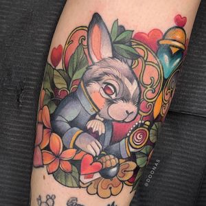 Alice in Wonderland tattoo by Doonas #Doonas #Aliceinwonderland #alice #wonderland #whiterabbit #rabbit #disneytattoo #disney #waltdisney