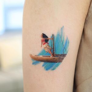 Moana tattoo by Saegeem #Saegeem #moana #canoe #ocean  #disneytattoo #disney #waltdisney