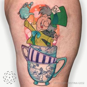 Alice in Wonderland tattoo by Cristina Gissi #CristinaGisse #Aliceinwonderland #alice #wonderland #madhatter #tea #teacup #disneytattoo #disney #waltdisney
