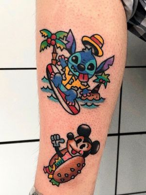 Mickey and Stitch tattoo by coolcool sam #coolcoolsam #disneytattoo #disney #stitch #liloandstitch #mickeymouse #mickey 