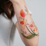 Oil pastel tattoo by Gong Greem #GongGreem #oilpastel #painterly #watercolor #color #floral #flower #nature #plant #daffodil