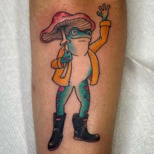 Tattoo by Geri Kramer #GeriKramer  #frog #mushroom #cute #color