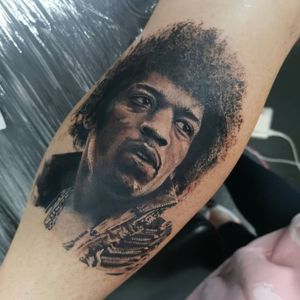 Jimi Hendrix tattoo by Charl Davies #CharlDavies #JimiHendrix #portrait #realism #blackandgrey #music #rockandroll #rockstar