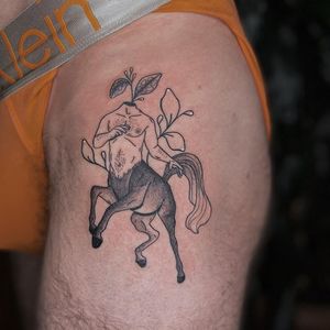 Illustrative tattoo by Nicolas Trotman aka Nick Trotman #NicolasTrotman #NickTrotman #illustrative #blackandgrey #nature #plant #centaur #horse #headless #headlessbody #greek #queertattooer #lgbtqia #bipoc #qttr #lgbt #qtbipoc