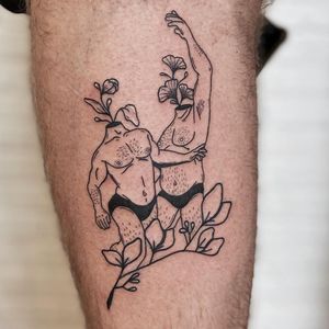 Illustrative tattoo by Nicolas Trotman aka Nick Trotman #NicolasTrotman #NickTrotman #illustrative #blackandgrey #nature #plant #headless #headlessbody #portrait #flower #blooming #queertattooer #lgbtqia #bipoc #qttr #lgbt #qtbipoc
