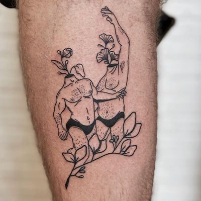 Illustrative tattoo by Nicolas Trotman aka Nick Trotman #NicolasTrotman #NickTrotman #illustrative #blackandgrey #nature #plant #headless #headlessbody #portrait #flower #blooming #queertattooer #lgbtqia #bipoc #qttr #lgbt #qtbipoc