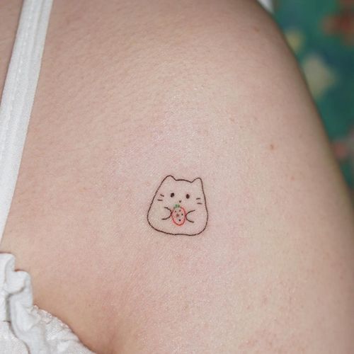 Hamster tattoo by amoebazoo #amoebazoo #hamster #strawberry #linework #simple #tiny #minimal #cute 