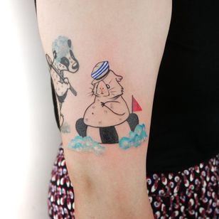 Guinea pig tattoo by Panna Lew #PannaLew #guineapig #sailor. #innertube #flag #cute #ocean #funny
