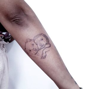 Ferret tattoo by Hurtado Handpoke #Hurtadohandpoke #ferret #handpoke #animal #cute #cuddle #hug