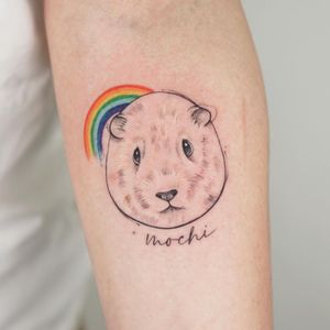 Guinea Pig tattoo by greens tattoo #greenstattoo #guineapig #rainbow #memorialtattoo #animal #cute #love