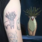 Illustrative tattoo by Yannick NorY aka YNY aka Les Niaiseries #YannickNorY #LesNiaiseries #illustrative #linework #abstract #expressive #symbolism #studioghibli #forestspirit #princessmononoke #anime