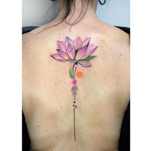 Unalome tattoo by Maria Kubit #MariaKubit #unalome #buddhism #buddhist #symbol #lotus #watercolor #flower #floral #linework #fineline #illustrative