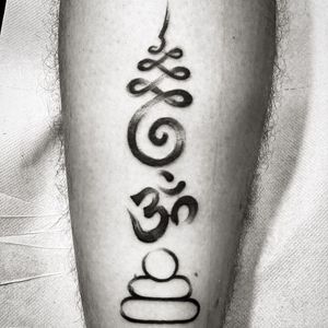 Buddhist tattoo by diegopersol #diegopersol #unalome #om #shrine #offering #ritual #buddhist #brushwork #blackwork 