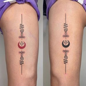 Unalome tattoo by nizi tattoo #nizitattoo #unalome #buddhism #buddhist #symbol #Minimal #moon #star #fineline #linework 
