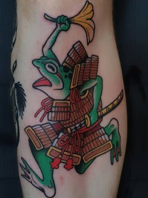 Tattoo by Sven Anholt #SvenAnholt #Anholttattoo #frog #samurai #leaves #sword #japanese #color