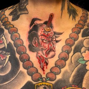 Namakubi tattoo by David Sena #davidsena #senaspace #namakubi #severedhead #japanese #blood #chest