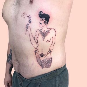 Illustrative tattoo by summer machelle #summermachelle #illustrative #portrait #flower #floral #queertattoo #qttr #pridetattoo #lgbtqiatattoo #lgbtqtattoo