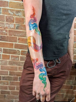 Rainbow tattoo by beckyd_tattoo #beckydtattoo #rainbow #smoke #brushstroke #ink #abstract #organic #handtattoo #queertattoo #qttr #pridetattoo #lgbtqiatattoo #lgbtqtattoo