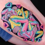 Tattoo by nixxi tattoos #nixxitattoos #pink #fluorescent #neon #lady #hearts #babes #pinup #queertattoo #qttr #pridetattoo #lgbtqiatattoo #lgbtqtattoo