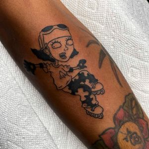 Tattoo by Miss Vampira aka Mary Minahan #MissVampira #MaryMinahan #reggie #rocketpower #tvshow #cartoon #blackwork #darkskintattoo #darkskinbodyart