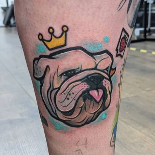 Bulldog tattoo by Matty Roughneck #MattyRoughneck #bulldog #newschool #dogtattoo #dog #petportrait #animal