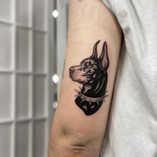 Татуировка добермана от Кайла.адамссс #кайлидамс #доберман #черная работа #трайбл #догтату #собака #портрет домашнего животного #животное