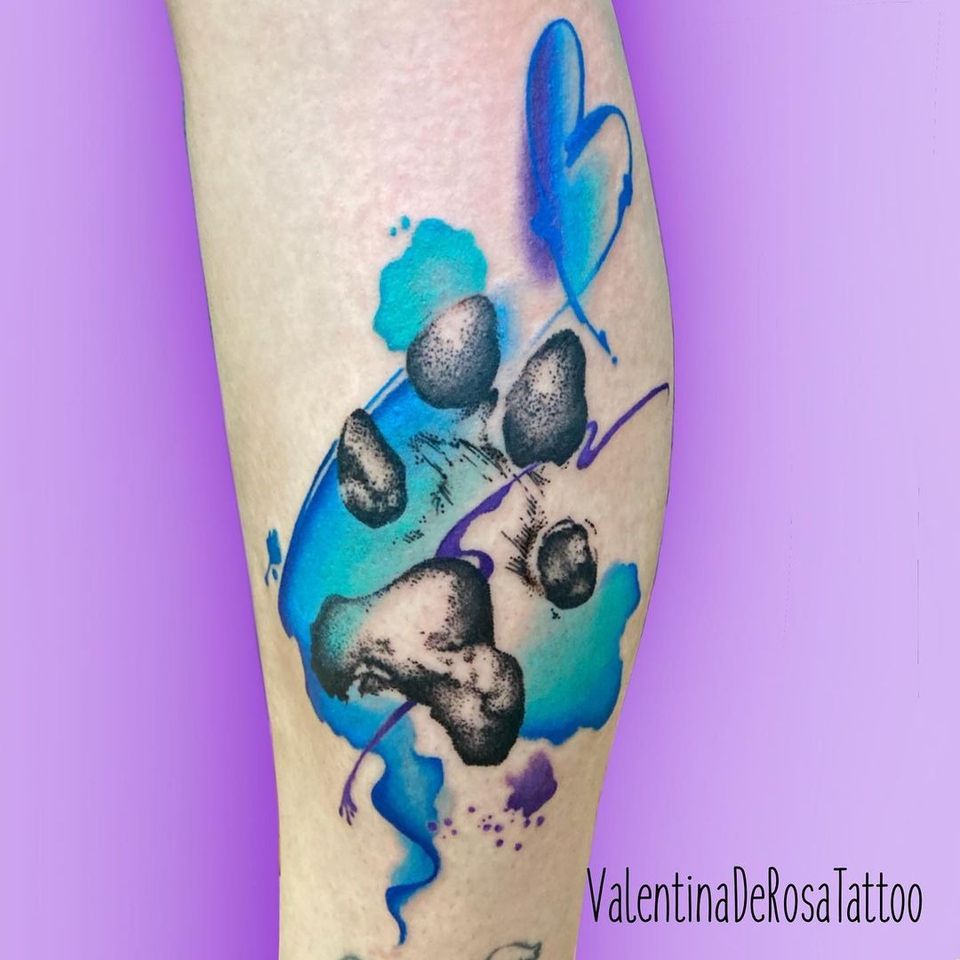 Watercolor dog tattoo by Valentina DeRosa tattoo #ValentinaDerosa #watercolor #dogtattoo #dog #petportrait #animal