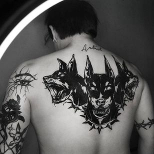 Doberman tattoo by garotattooboy #garotattooboy #doberman #blackwork #dogtattoo #dog #petportrait #animal