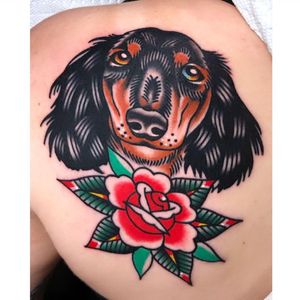 Traditional dog tattoo by ryanxmcd #ryanxmcd #traditional #dogtattoo #dog #petportrait #animal