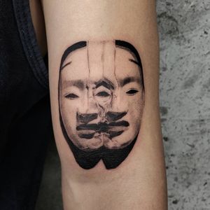 Illustrative tattoo by Kristianne aka krylve #kristianne #krylev #illustrative #nohmask #noh #MotohikoOdani #mask #surreal #darkart