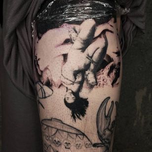 Illustrative tattoo by Kristianne aka krylve #kristianne #krylev #illustrative #araki #ropebondage #shibari 