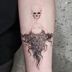 Illustrative tattoo by Kristianne aka krylve #kristianne #krylev #illustrative #takatoyamamoto #eroguro #skull #portrait #anime #manga