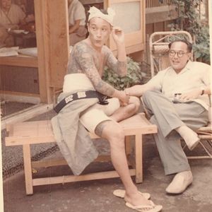 "Tokyo tattooer Horigorō II (on the left) and Akimitsu Takagi on the right), ca. 1955. A.T personal collection." - Via Pascal Bagot #AkimitsuTakagi #PascalBagot #japanesetattoo #tattooculture #tattooart