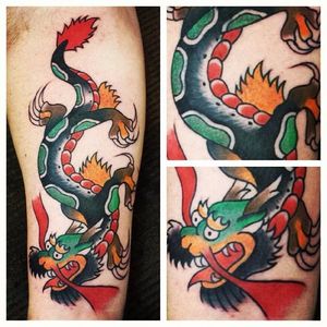 Coleman Dragon Tattoo by @jordantattooer #coleman #colemantattoo #capcoleman #colemandragon #traditionaldragon #colemandragontattoo #traditionaldragintattoo #oldschooldragon #jordantattooer
