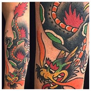 Coleman Dragon Tattoo by J.Medina #coleman #colemantattoo #capcoleman #colemandragon #traditionaldragon #colemandragontattoo #traditionaldragintattoo #oldschooldragon #JMedina