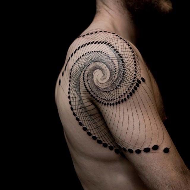 Amazing Fibonacci spiral shoulder tattoo by Cheo Park!