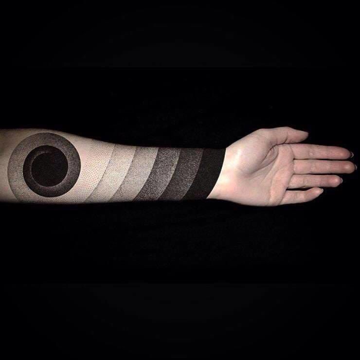 This amazing dotwork tattoo by Mark Hasselbach has something of the golden ratio for sure...