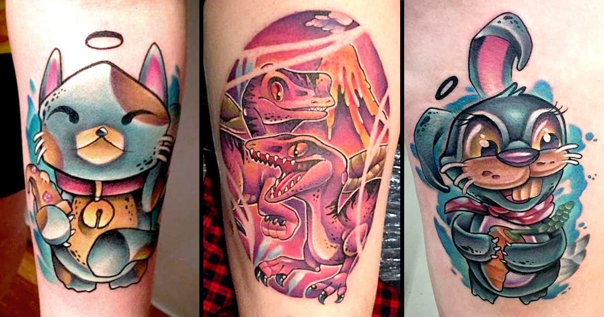 Funky New School Tattoos by Casey Charlton • Tattoodo