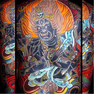 Fudo Myoo with glaring evil eyes by Rubendall. #backpiece #color #detail #FudoMyoo #MikeRubendall