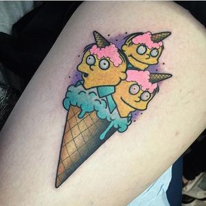 You don't like this tattoo? That's unpossible! Via Instagram @xtinaxii #ChristinaHock #TheSimpsons #SimpsonsTattoo #Simpsons #Funny #ralphwiggum #IceCream