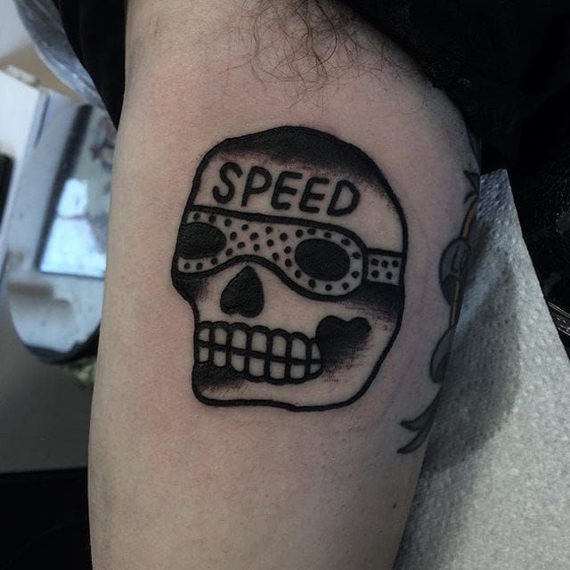Traditional speed skull by Grayson  Hybrid Moments Tattoo  Facebook
