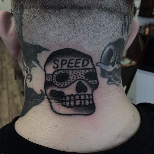 Bert Grimm Speed Skull done at Pale Horse Social Club Beyond happy   rtraditionaltattoos
