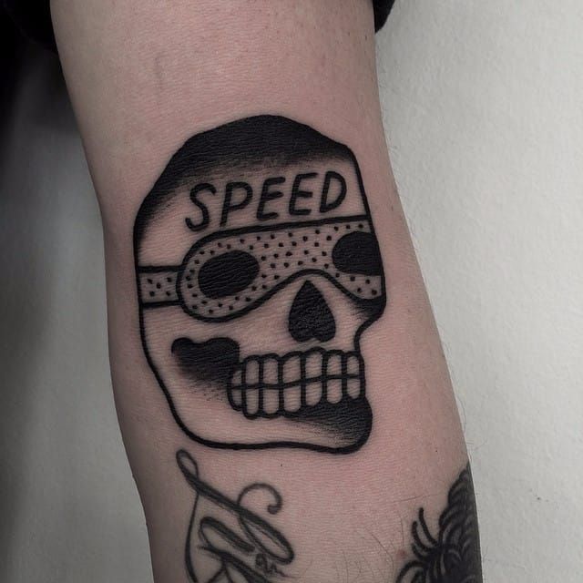 My take on Bert Grimms SPEED skull Done at Tooth and Talon Tattoo in  Ancoats Manchester UK  tattoosbysjyoung  rtraditionaltattoos
